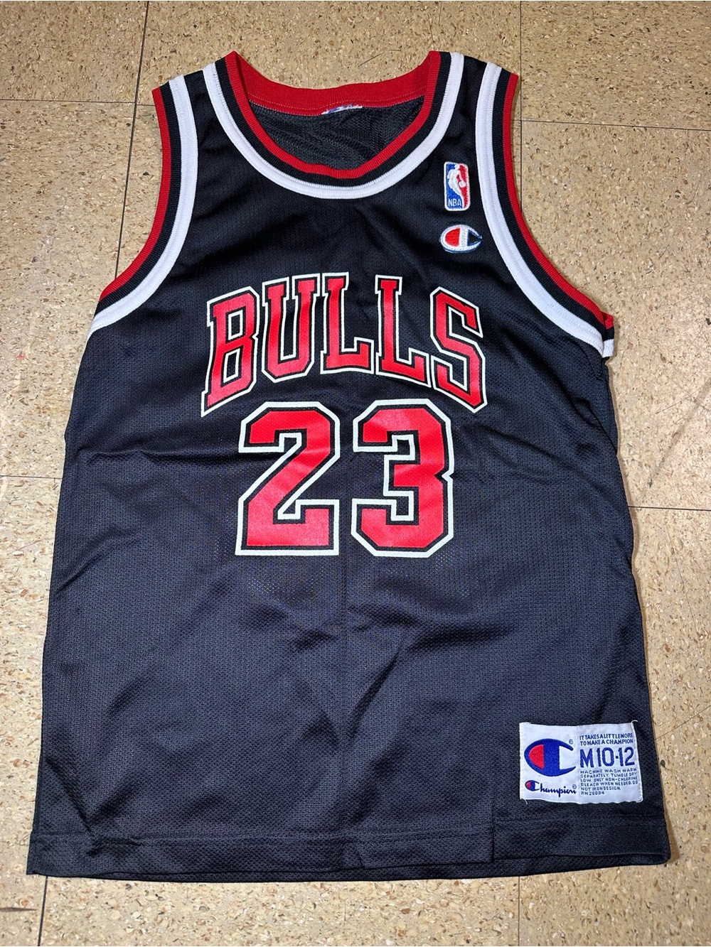Vintage Michael Jordan #23 Chicago Bulls Black Jersey Champion Kids Sz M 10 12